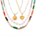 Natural Stone Necklace Waterproof Stainless Steel PVD Coated Freshwater Pearl 5
