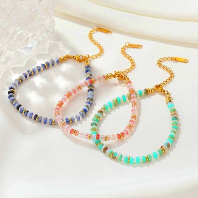 Natural Stone Handmade Beaded Stainless Steel Jewelry Set Bracelet Necklace