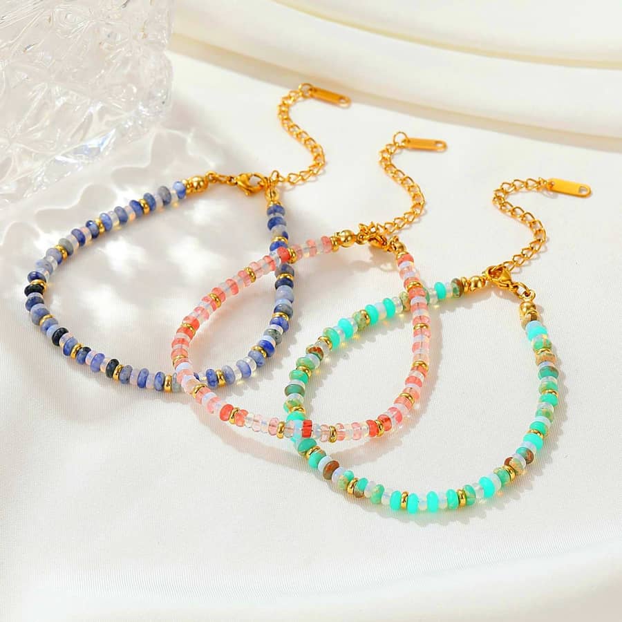 Natural Stone Handmade Beaded Stainless Steel Jewelry Set Bracelet Necklace - main