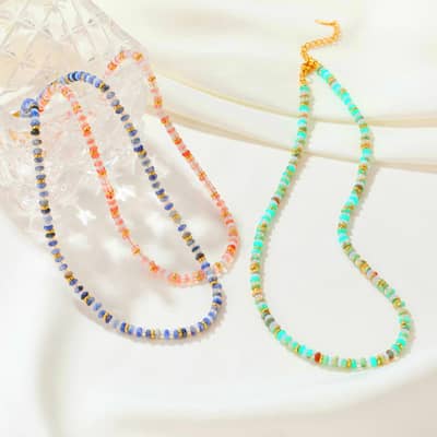 Natural Stone Handmade Beaded Stainless Steel Jewelry Set Bracelet Necklace detail 3
