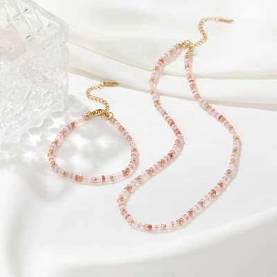 Natural Stone Handmade Beaded Stainless Steel Jewelry Set Bracelet Necklace detail 4