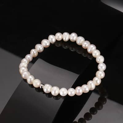 925 Silver Gold Plated Baroque Natural Freshwater Pearl Threaded Beaded Bracelet detail 1