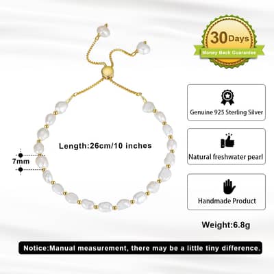 14K Gold Plated 925 Sterling Silver Freshwater Pearl Bead Bracelet detail 2