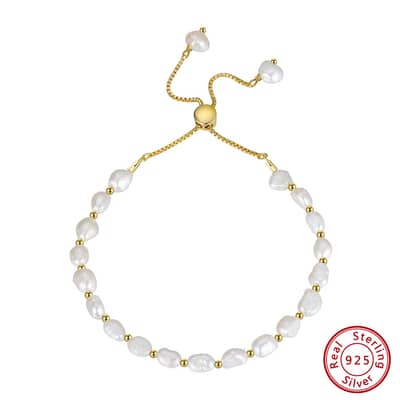 14K Gold Plated 925 Sterling Silver Freshwater Pearl Bead Bracelet detail 5