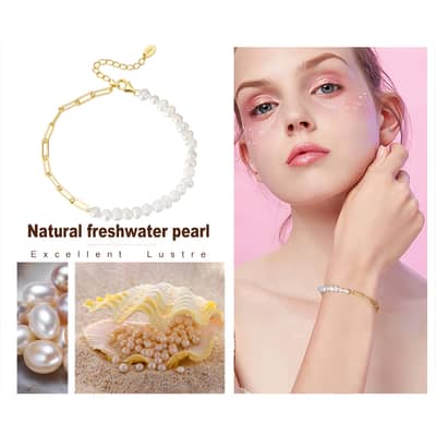 Cuban Link 925 Sterling Silver Baroque Pearl Bracelet detail 4