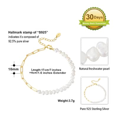 Cuban Link 925 Sterling Silver Baroque Pearl Bracelet detail 5