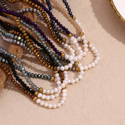 Freshwater Pearl Beaded Necklace Waterproof Stainless Steel PVD Coated Cut Crystal Beads detail 1