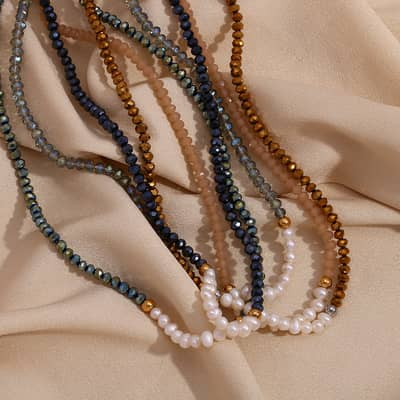 Freshwater Pearl Beaded Necklace Waterproof Stainless Steel PVD Coated Cut Crystal Beads detail 2