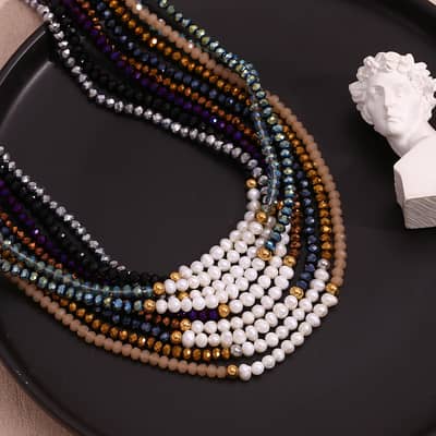 Freshwater Pearl Beaded Necklace Waterproof Stainless Steel PVD Coated Cut Crystal Beads detail 4