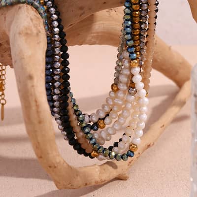 Freshwater Pearl Beaded Necklace Waterproof Stainless Steel PVD Coated Cut Crystal Beads detail 5