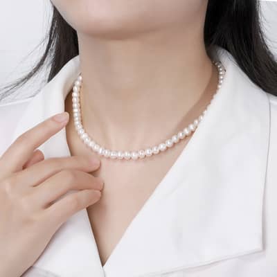 Natural Freshwater Pearl Simple Collar Chain Necklace detail 3