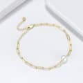 Dainty 925 Sterling Silver Paperclip Chain Bracelet 14K Gold Plated Single Pearl 1