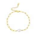 Dainty 925 Sterling Silver Paperclip Chain Bracelet 14K Gold Plated Single Pearl 5