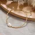 Single Natural Freshwater Pearl Charm Minimalist Bracelet, 925 Sterling Silver 14K Gold Plated 1