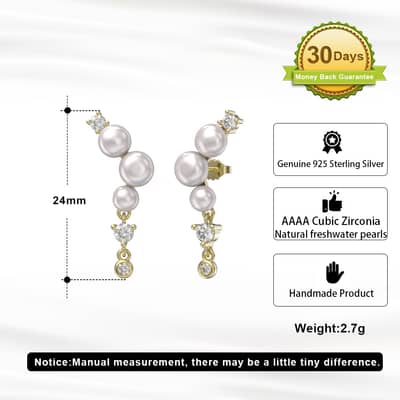 Luxury Fashion 14K Gold Plated 925 Sterling Silver Freshwater Pearl Zircon Earrings detail 4