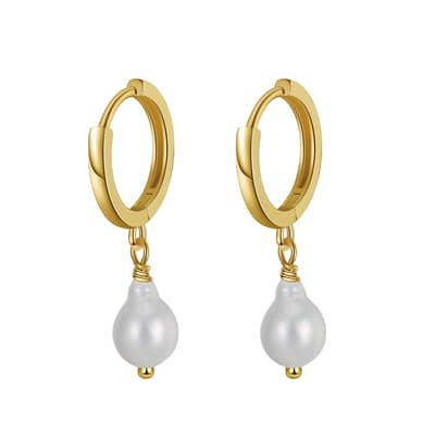 Hypoallergenic 925 Sterling Silver Hoop Unique Freshwater Natural Baroque Dangle Pearl Earrings detail 1