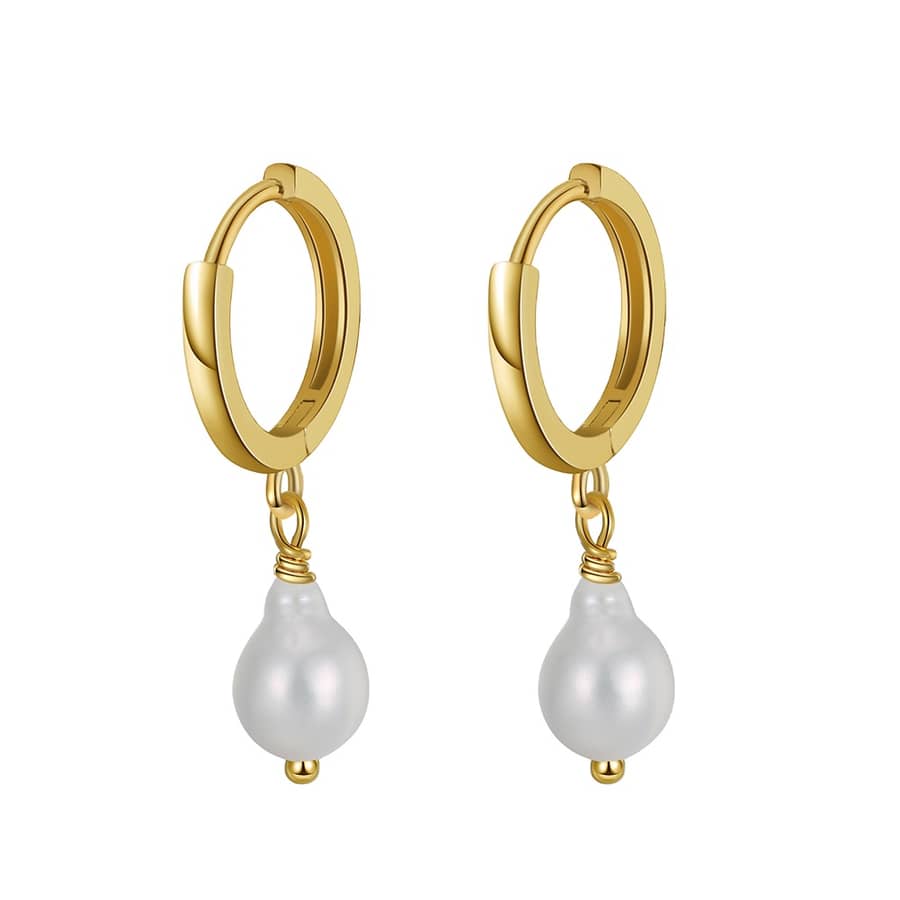 Hypoallergenic 925 Sterling Silver Hoop Unique Freshwater Natural Baroque Dangle Pearl Earrings - main