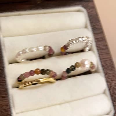 Trendy Tourmaline Pearl Natural Stone Ring With Colorful Beaded Broken Silver detail 5