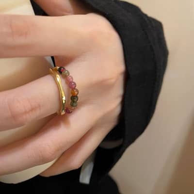 Trendy Tourmaline Pearl Natural Stone Ring With Colorful Beaded Broken Silver detail 6