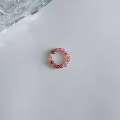 Minimalist Natural Stone Ring With 18K Gold Plated Beads detail 5