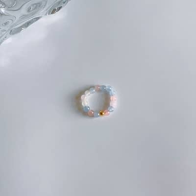 Minimalist Natural Stone Ring With 18K Gold Plated Beads detail 6