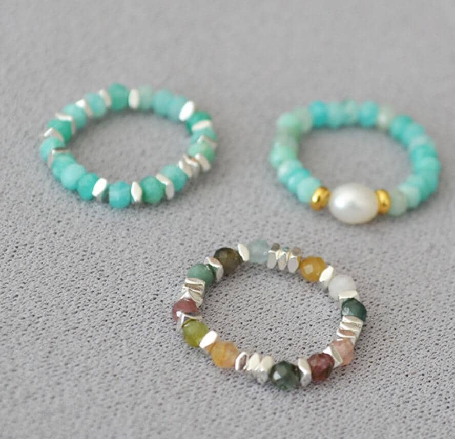 Freshwater Pearl Natural Stone Ring With Colorful Tourmaline Beads And Broken Silver - main