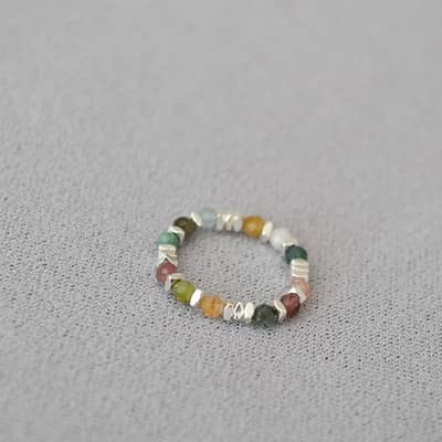 Freshwater Pearl Natural Stone Ring With Colorful Tourmaline Beads And Broken Silver detail 2
