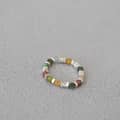 Freshwater Pearl Natural Stone Ring With Colorful Tourmaline Beads And Broken Silver 2