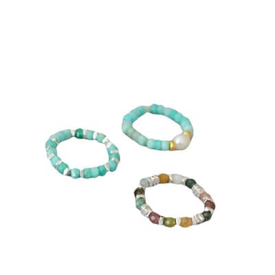 Freshwater Pearl Natural Stone Ring With Colorful Tourmaline Beads And Broken Silver detail 3