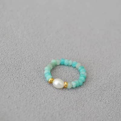 Freshwater Pearl Natural Stone Ring With Colorful Tourmaline Beads And Broken Silver detail 4
