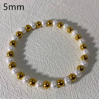 Handmade Beaded Pearl Bracelet Stainless Steel Beads 18K PVD Coated Waterproof Three Bracelets detail 4