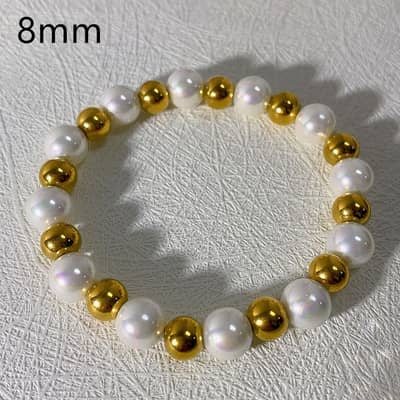 Handmade Beaded Pearl Bracelet Stainless Steel Beads 18K PVD Coated Waterproof Three Bracelets detail 6