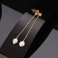925 Sterling Silver 14K Gold Plated Chain Freshwater Long Fringe Earrings Zircon Pearl 1
