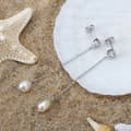 925 Sterling Silver 14K Gold Plated Chain Freshwater Long Fringe Earrings Zircon Pearl 3