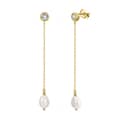 925 Sterling Silver 14K Gold Plated Chain Freshwater Long Fringe Earrings Zircon Pearl 5