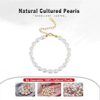 925 Silver Natural Baroque Freshwater Pearl Beads Chain, Gold Plated Bracelet detail 4