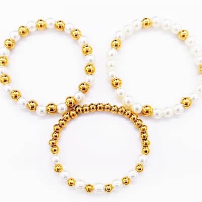 INS Style Pearl Stainless Steel Bracelet Beads 18K PVD Coated Waterproof detail 2