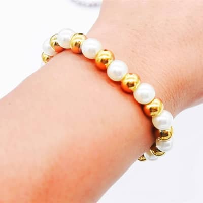 INS Style Pearl Stainless Steel Bracelet Beads 18K PVD Coated Waterproof detail 6
