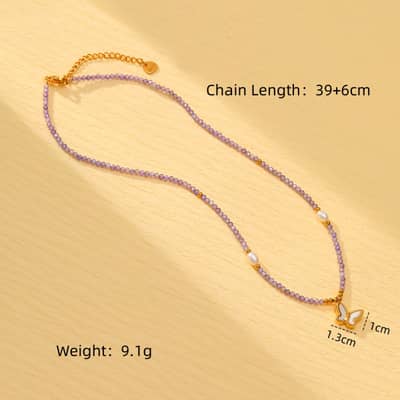 Natural Stone Handmade Beaded Stainless Steel Pearl Necklace Butterfly 18K PVD Coated Waterproof Pearl detail 4