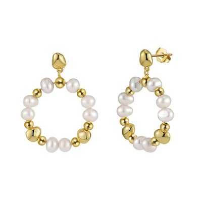 14K Gold Plated 925 Silver Freshwater Pearl Hoop Dangle Earrings detail 3