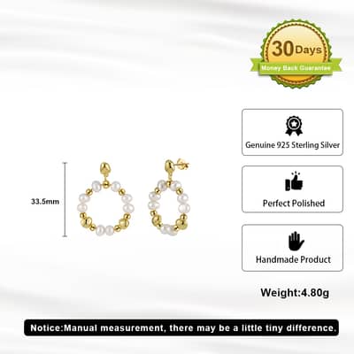 14K Gold Plated 925 Silver Freshwater Pearl Hoop Dangle Earrings detail 5