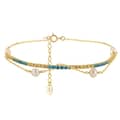 925 Silver Double Layer Gold Chain Bracelet with Pearl Beads and Pendant 1