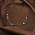 925 Silver Double Layer Gold Chain Bracelet with Pearl Beads and Pendant 2