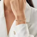 925 Silver Double Layer Gold Chain Bracelet with Pearl Beads and Pendant 4
