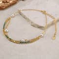 925 Silver Double Layer Gold Chain Bracelet with Pearl Beads and Pendant 5