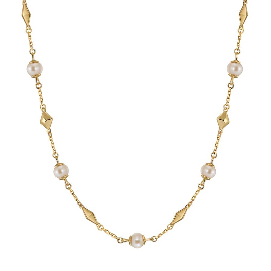 Elegant Freshwater Pearl Chain Necklace 925 Sterling Silver Design - main