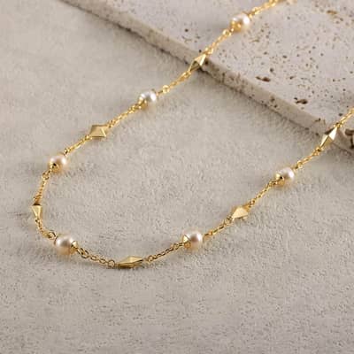 Elegant Freshwater Pearl Chain Necklace 925 Sterling Silver Design detail 5