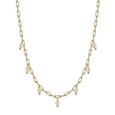14K Gold Plated 925 Sterling Silver Minimalist Freshwater Pearl Charms Necklace detail 1