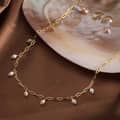 14K Gold Plated 925 Sterling Silver Minimalist Freshwater Pearl Charms Necklace 2