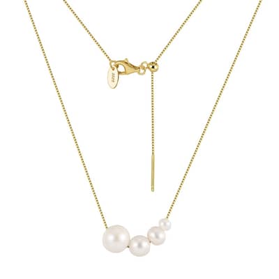 Korean Freshwater Pearl Beads Clavicle Necklace 925 Sterling Silver detail 1